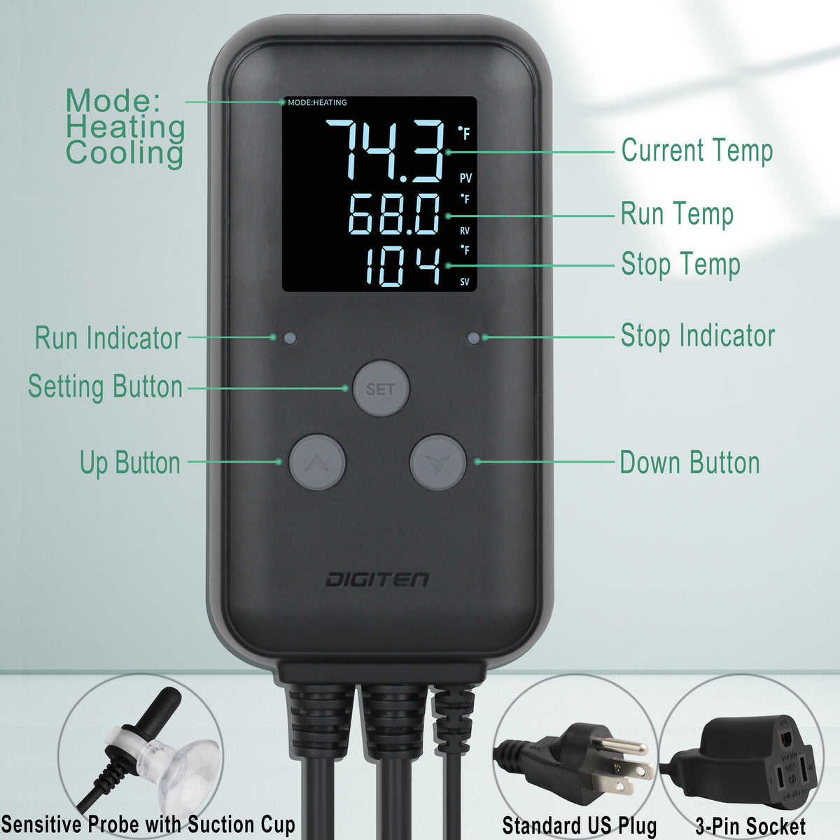 DIGITEN Waterproof Temperature Controller DTC310 Greenhouse Thermostat