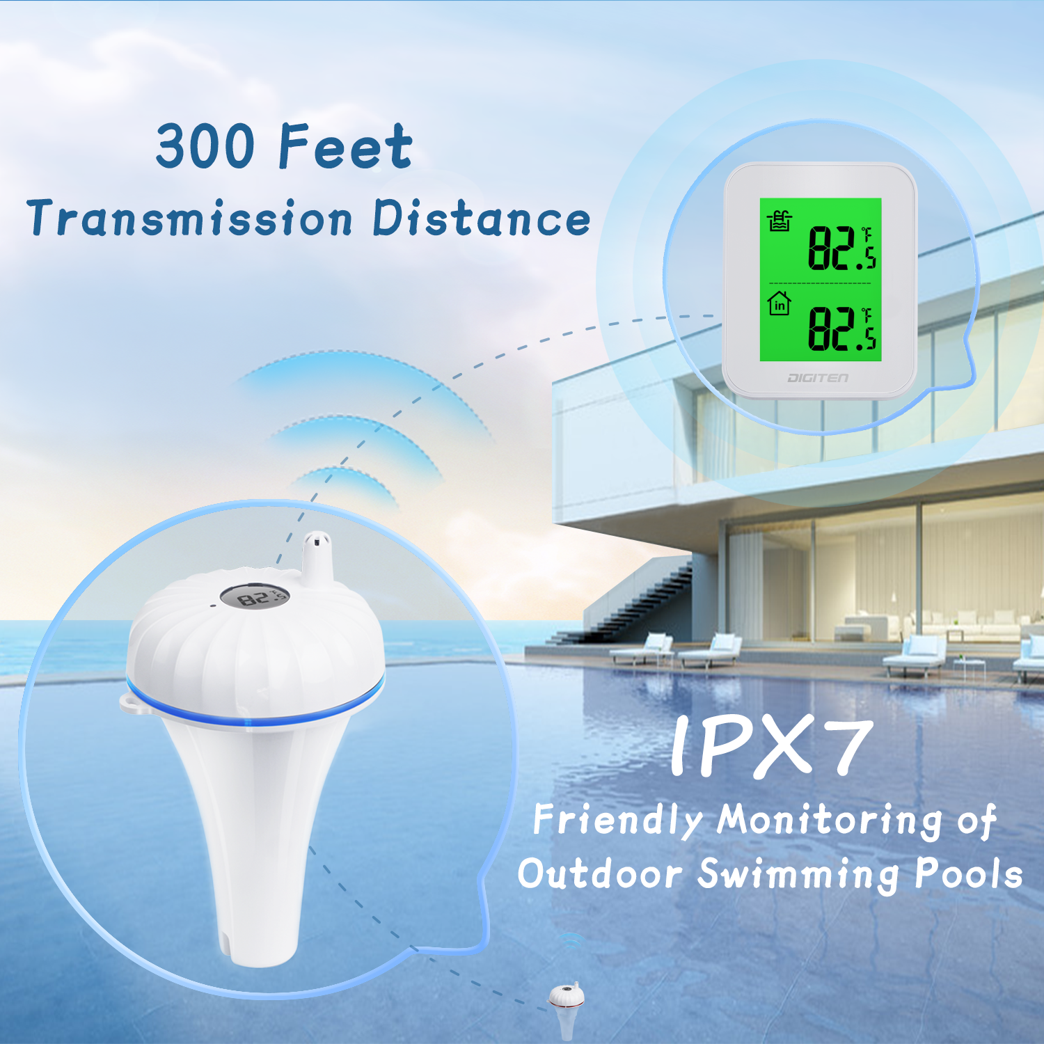 Digital Pool Thermometer Wireless Floating Temperature Sensor 360