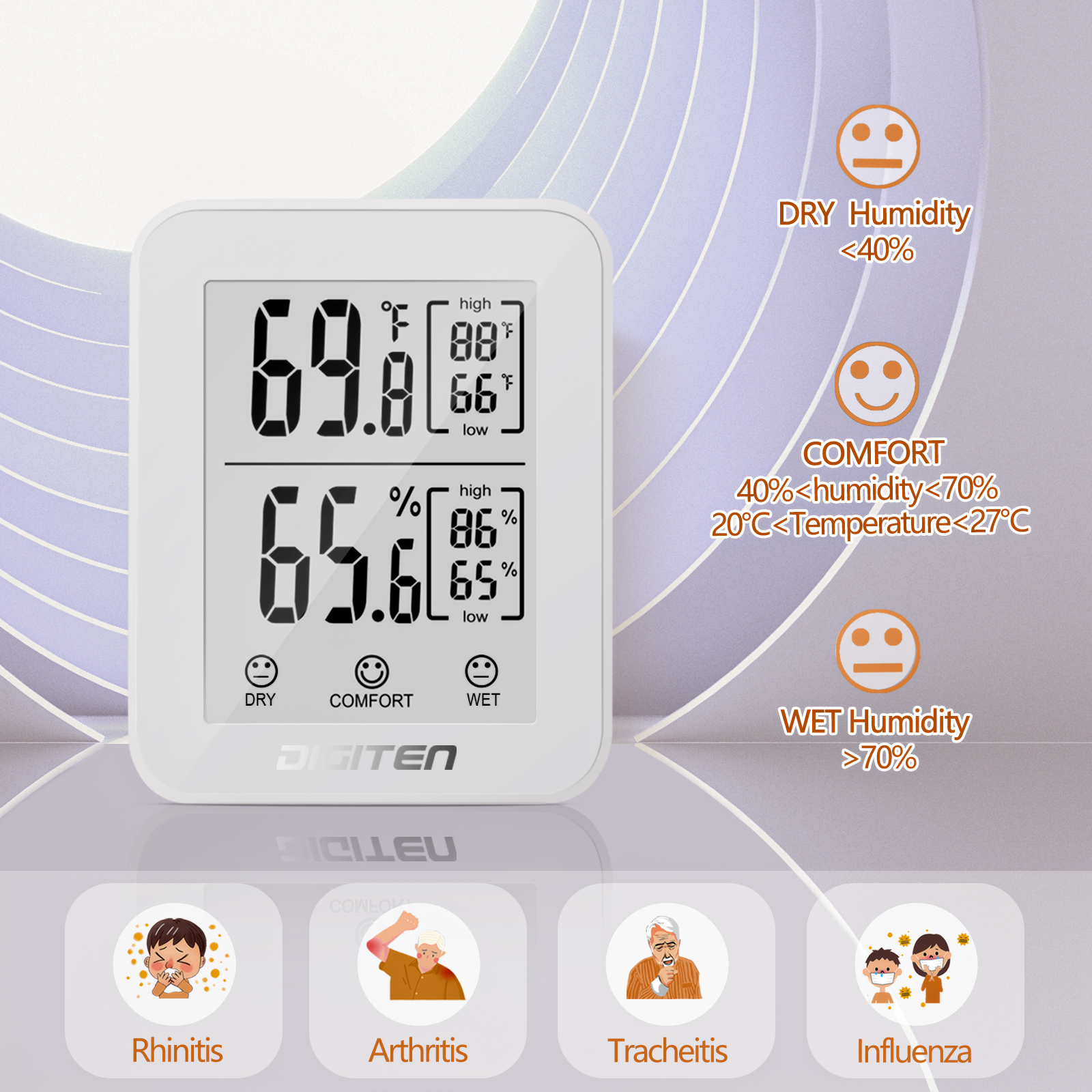 Digital LCD Thermometer Hygrometer Humidity Meter Room Indoor Temperature  Clock