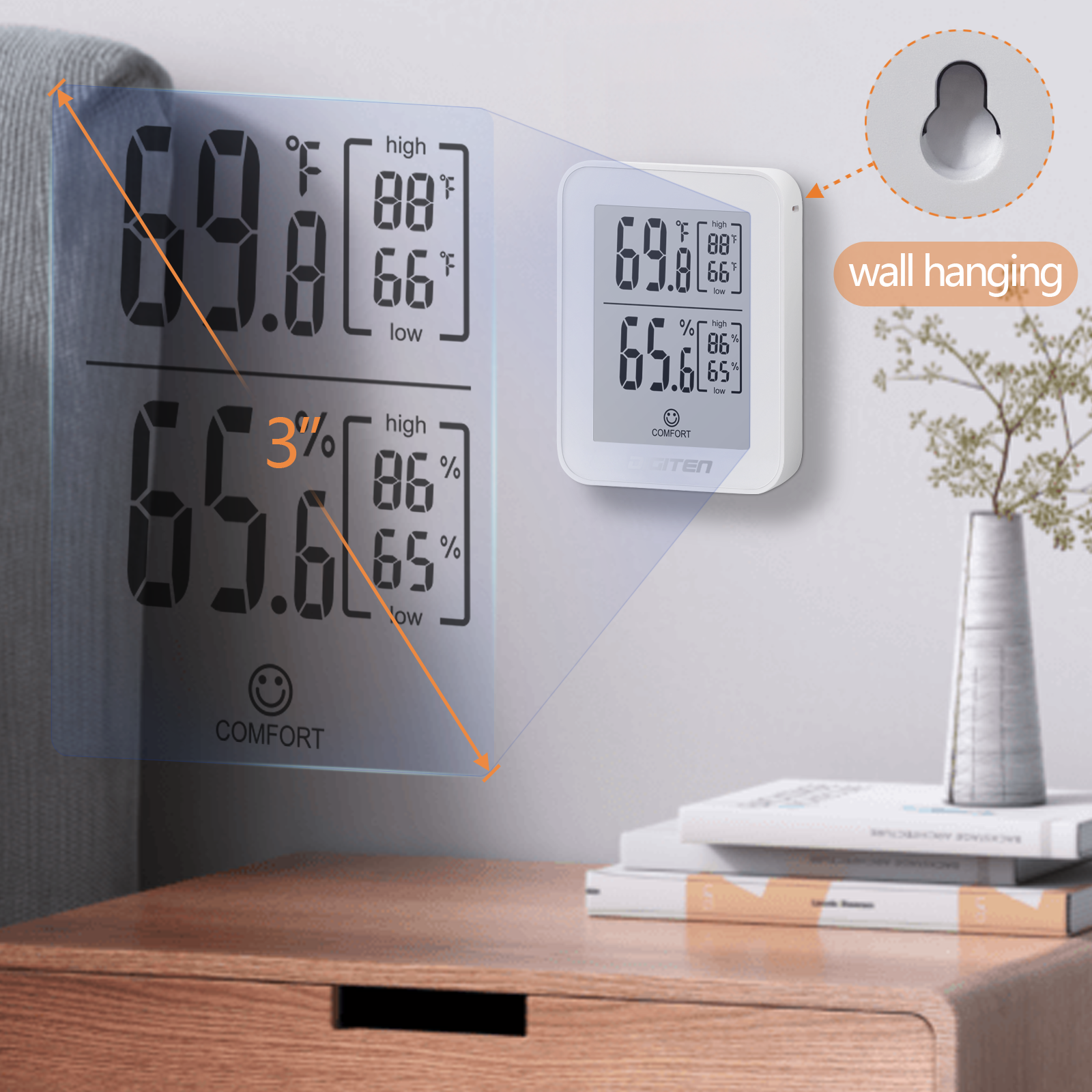 LCD Digital Outdoor Indoor Thermometer Clock Wireless Meter