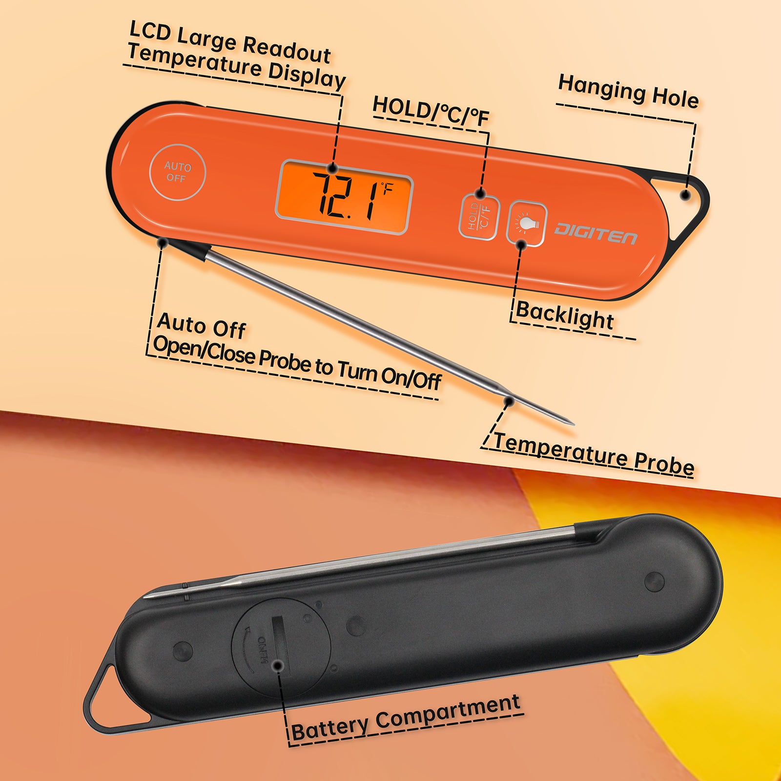 Digital Meat Thermometer, Rechargeable and Instant Read BBQ Thermometer,  for Kitchen Cooking, Grilling, Candy Making, Gifts.
